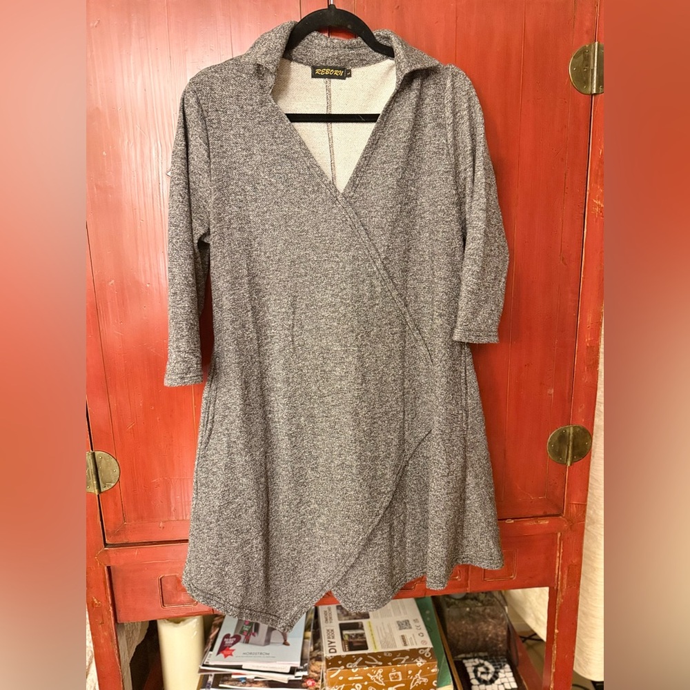 Reborn Tunic Heather Gray Collared 3/4 Sleeve A-Line Excellent Used Condition